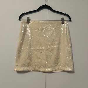 Dynamite Cream Sequin Mini Skirt